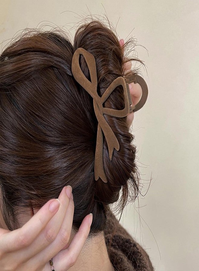 AIUPUOC Brown Hair Claw Clips for Women Winter Hair Clips Bow Hair Barrettes Brown Velvet Hair Pins French Hair Claw Clip for Thick Thin Curly Christmas Valentines Hair Accessories for Hair Styling 1Pcs - Image 4